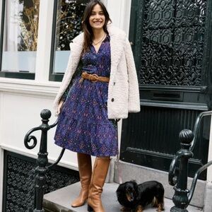 Boden tiered shirt dress navy paisley - new with tags - size 8